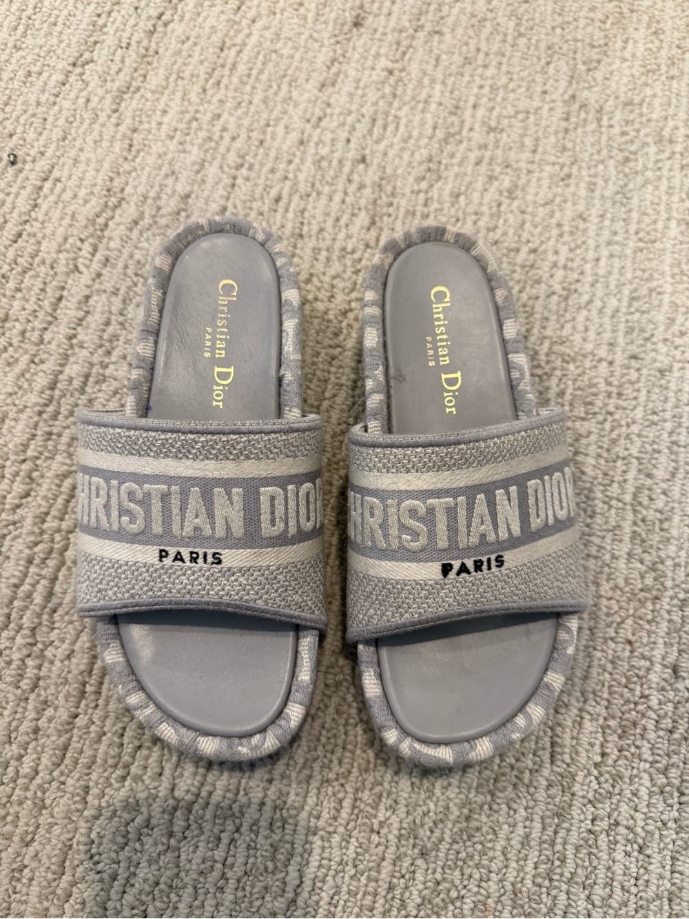 Dior  Light Gray Branded Slide Sandals